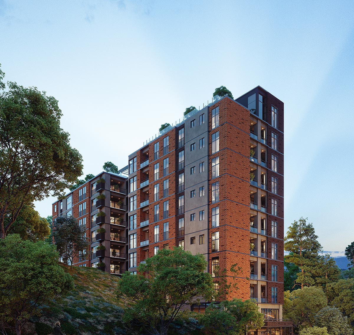 Vista posterior FORET - Apartamentos con amenidades premium en entorno natural Zona 16
