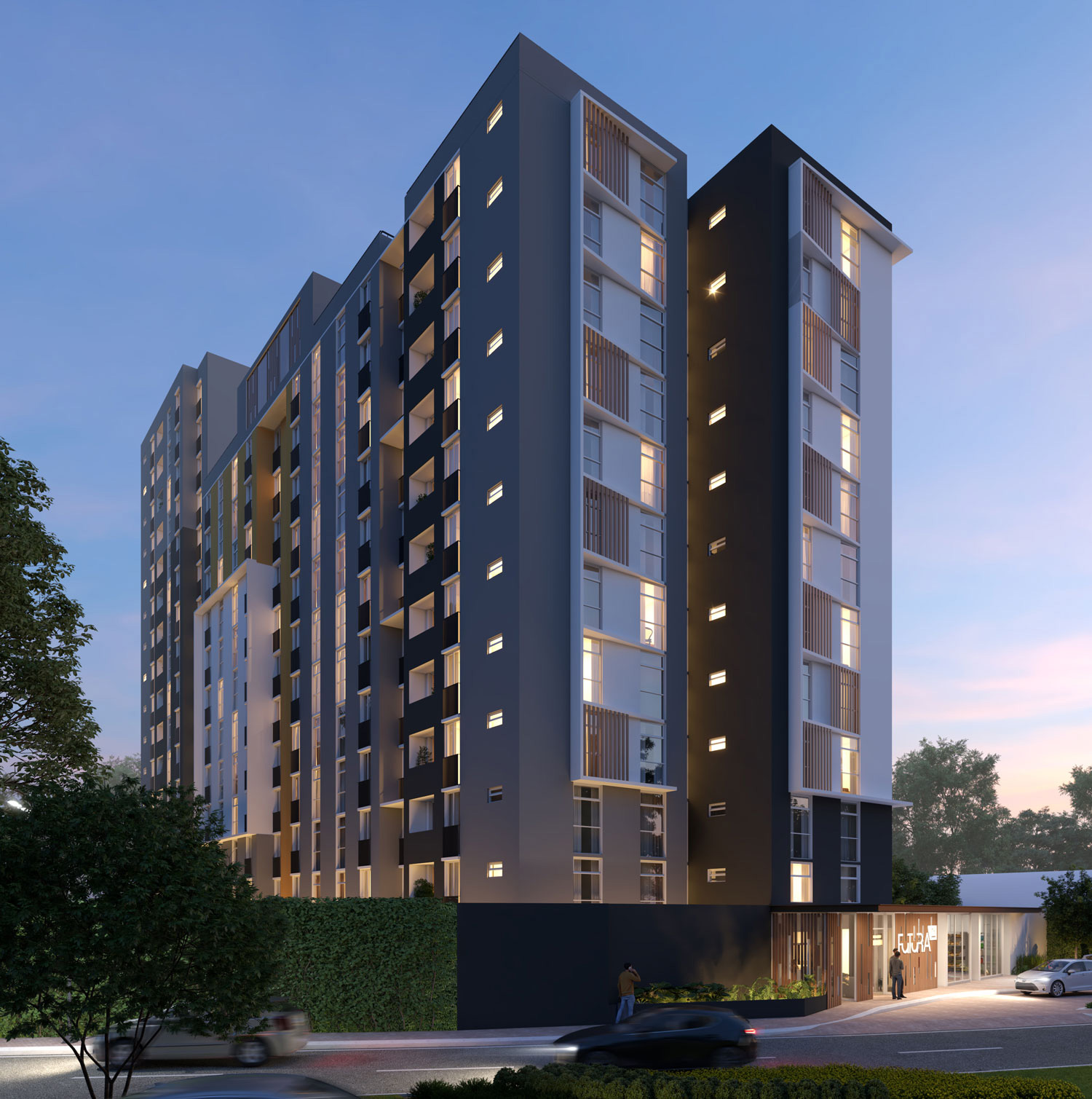 Render de la torre de 284 apartamentos de Futura 21 en Zona 21, Guatemala