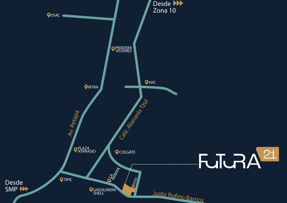 Mapa de ubicación de Futura 21 en Calzada Justo Rufino Barrios, Zona 21, Ciudad de Guatemala